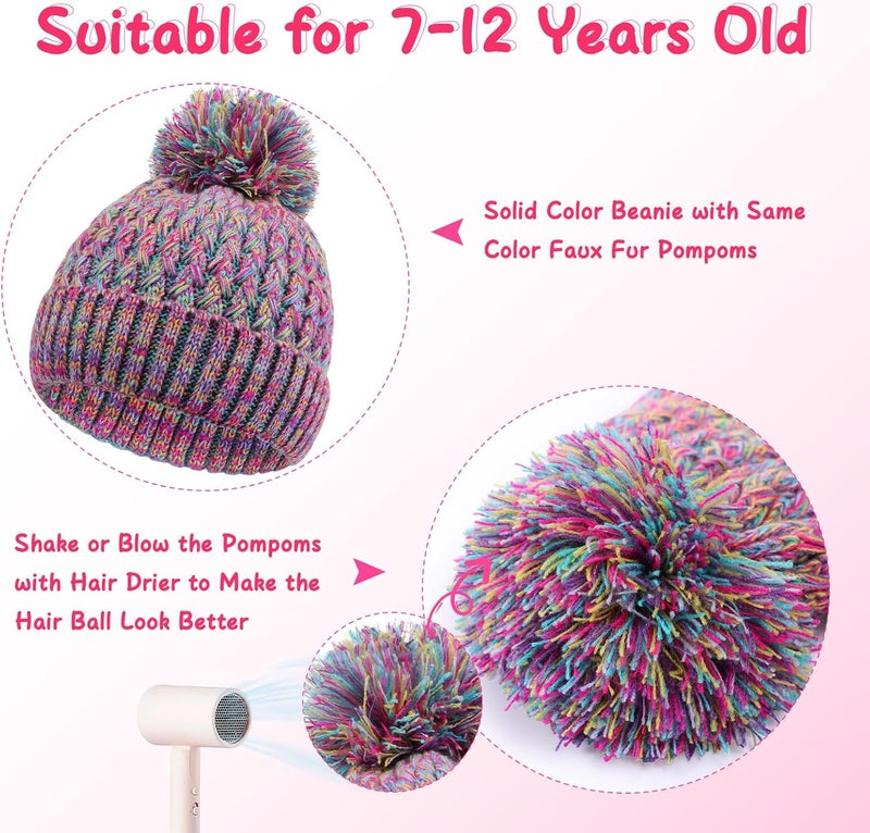 Peninpha Winter Hat for Kids Children, Girls Beanie with Pom Pom, Girls Accessories Knit Beanies Cap Age 7-12 - Image 4